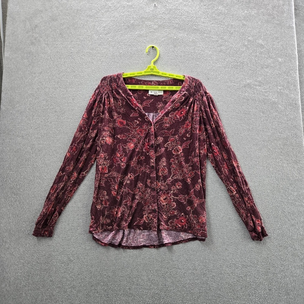 Knox Rose Women Blouse XXL Burgundy Floral Button V-Neck Front